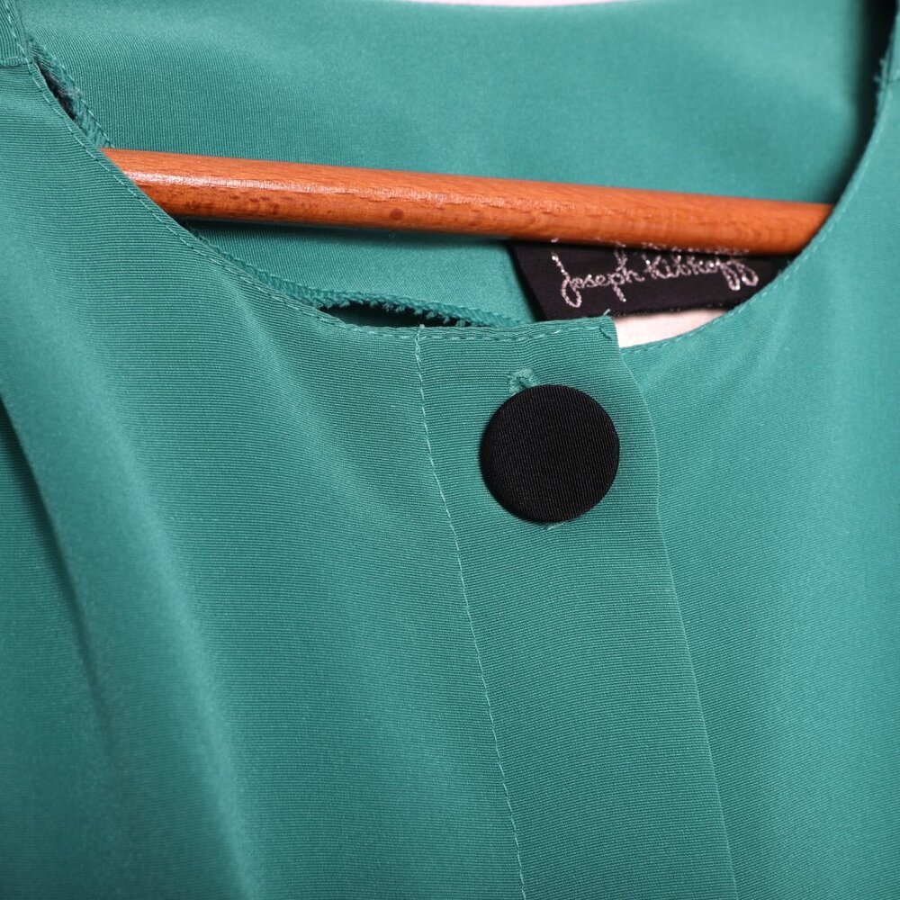 Vintage Joseph Ribkoff Green Pleated Midi Dress 80s Secretary Shoulder Pads - Picture 13 of 13